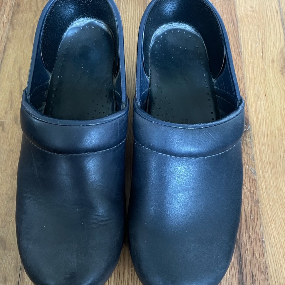 Dansko Navy Leather Clogs